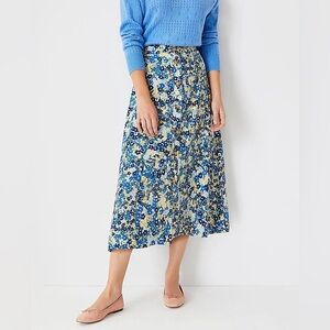 NWT Ann Taylor- Floral Blue and Yellow Button Front Midi Skirt
